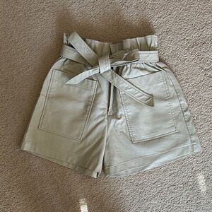 High Waist Cream Faux Leather Paper Bag Shorts